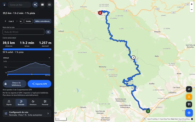El planificador web d’AddStride amb una ruta planificada