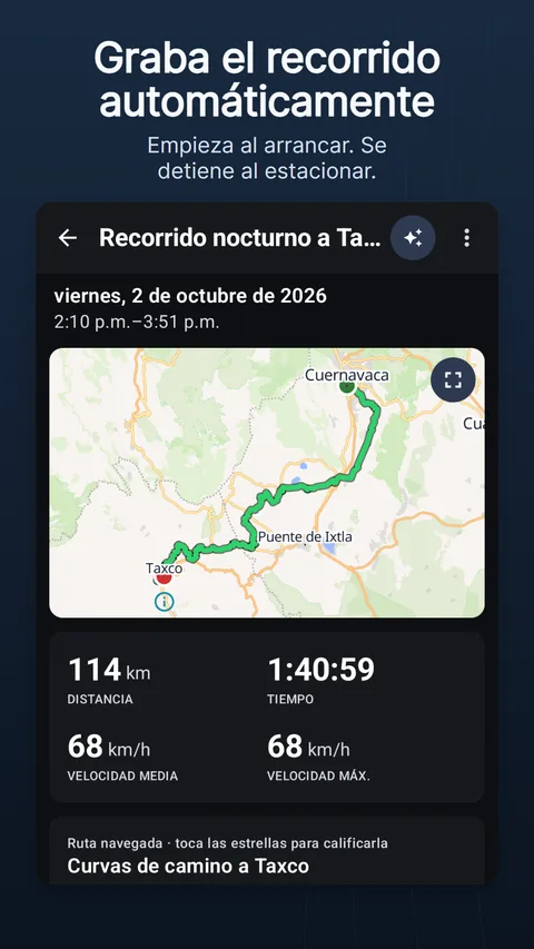 Un recorrido grabado: el track en el mapa, sus cifras y el perfil de altitud