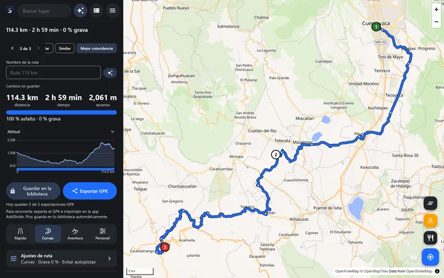 El planificador web de AddStride con una ruta planificada