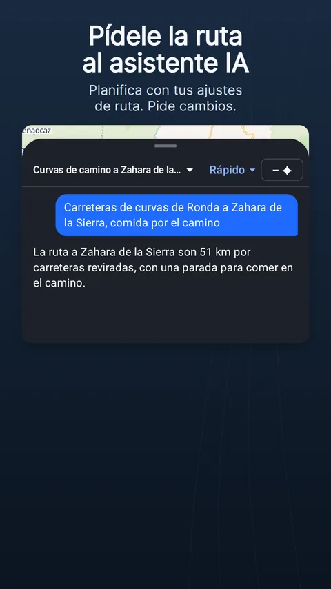 El asistente de rutas con IA: una petición, la respuesta con sus chips de cambios y lo que costó en créditos
