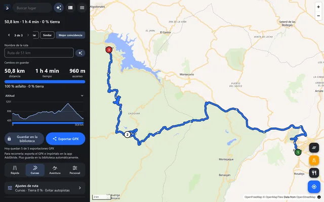 El planificador web de AddStride con una ruta planificada