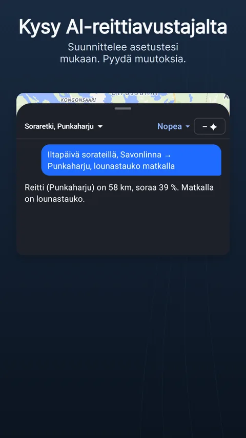 AI-reittiassistentti: pyyntö, vastaus muutossiruineen ja mitä se maksoi krediiteissä
