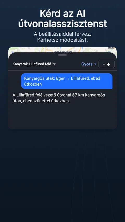 Az AI útvonalasszisztens: egy kérés, a válasz a módosításcímkékkel és az, hogy mennyibe került kreditben