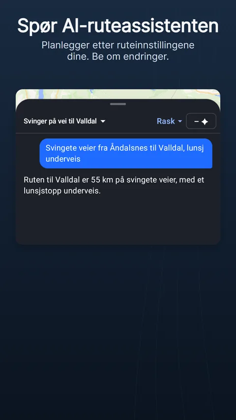 AI-ruteassistenten: en forespørsel, svaret med endringschipsene sine og hva det kostet i kreditter