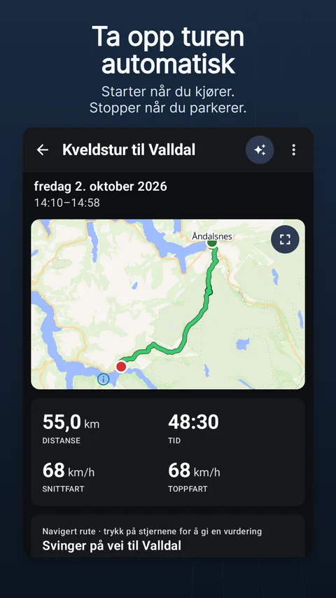 En registrert tur: sporet på kartet, tallene og høydeprofilen