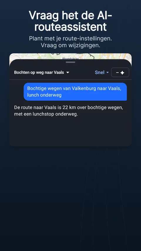 De AI-routeassistent: een verzoek, het antwoord met zijn wijzigingschips en wat het aan credits kostte
