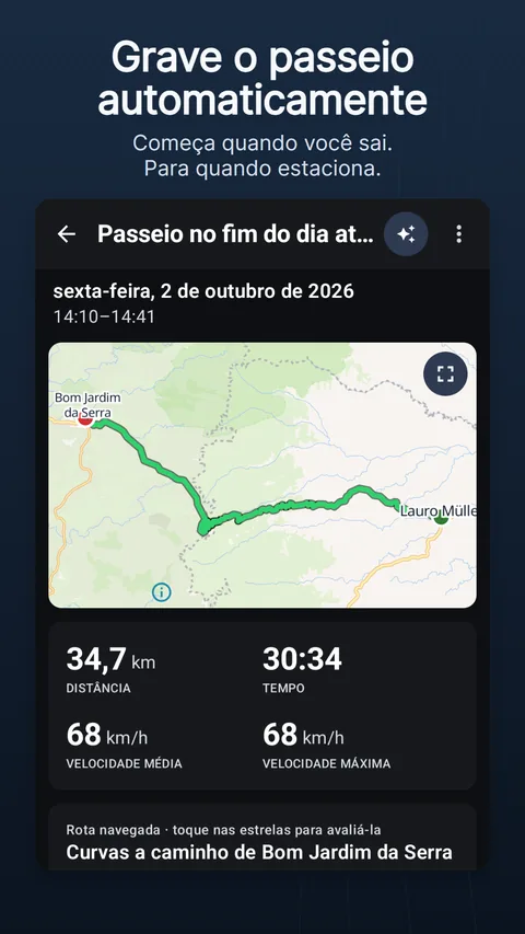 Um passeio gravado: o trajeto no mapa, seus números e o perfil de altitude