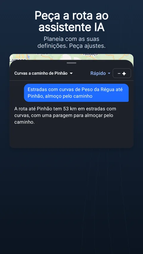 O assistente de rotas com IA: um pedido, a resposta com os seus chips de alterações e quanto custou em créditos