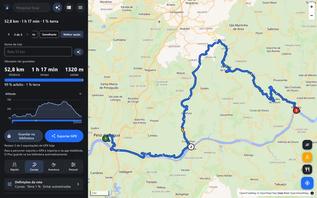 O planeador web do AddStride com uma rota planeada