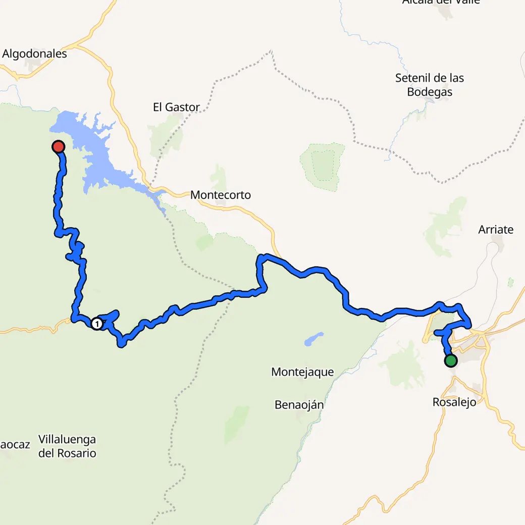 Mapa: España, con la ruta que AddStride planificó de Ronda a Zahara de la Sierra en modo Curvas